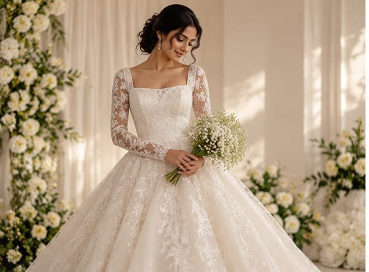 White ball gown wedding dress